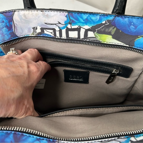 Reed Blue Floral 2-Handle Hamptons Satchel Bag Spring/Summer w/zipper pouch OS - Picture 11 of 16